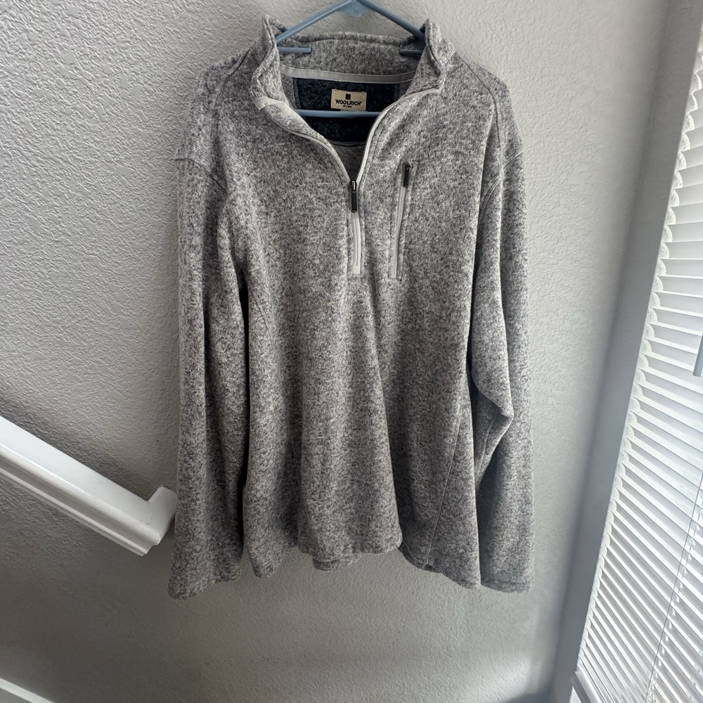 Woolrich Sweater Mens XXL Heather Gray 1/4 Quarter Zip Chest Pocket